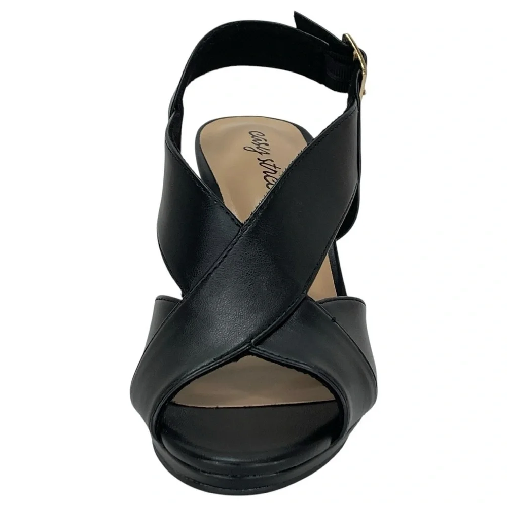 Easy Street Christy Black Faux Leather Criss Cross Womens Heels Size 6.5M - Picture 7 of 11